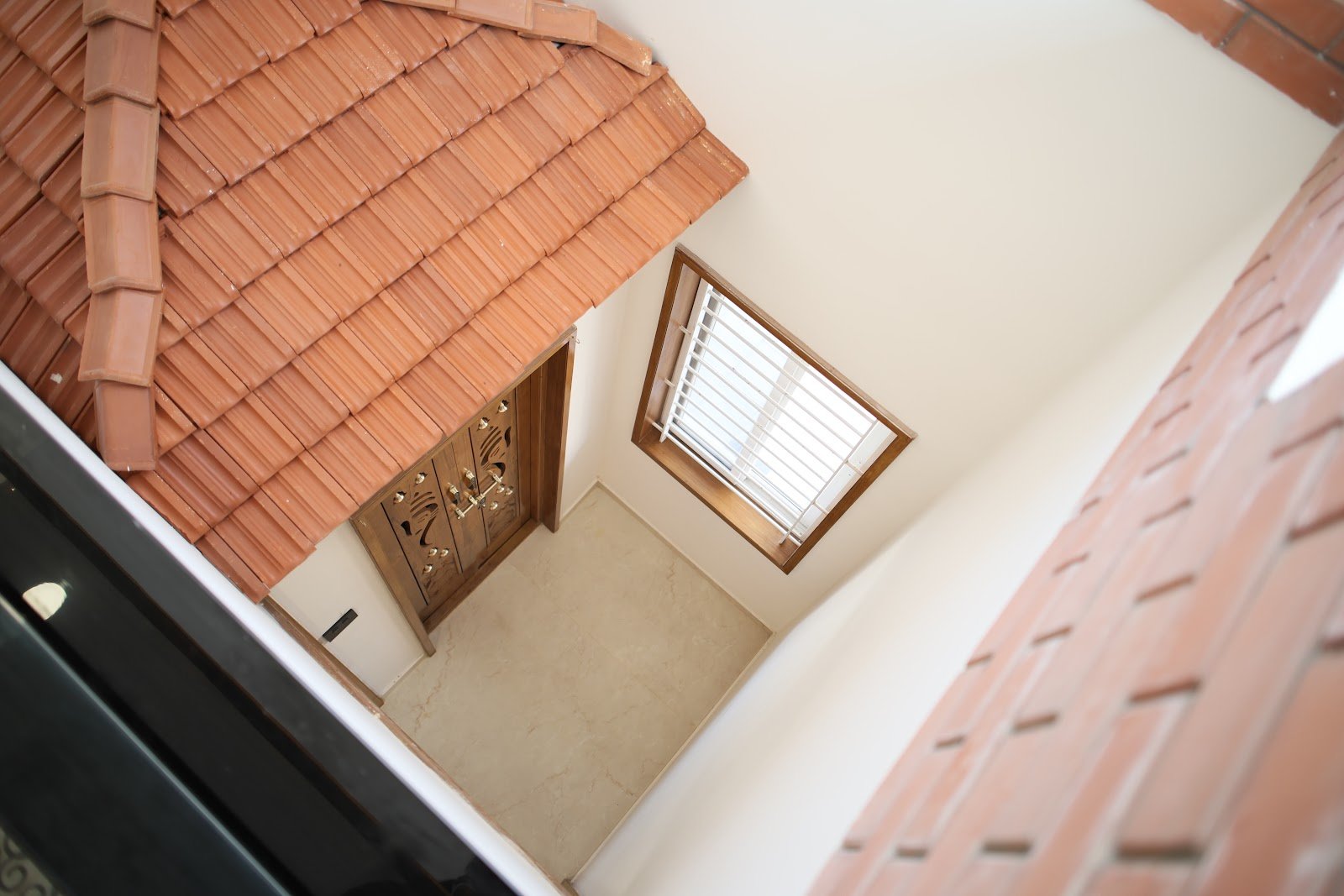 Tiled roof seen from below