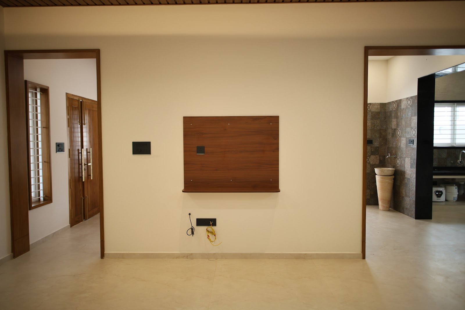 Living hall with TV panel